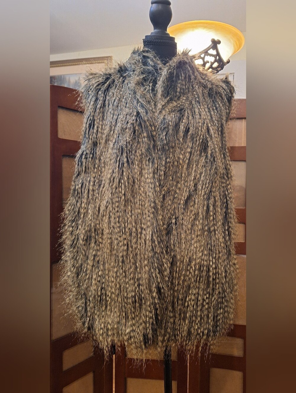Faux Fur Vest by Fabulous Furs. Long Brown Faux Fur Open Front Vest. Size 3X